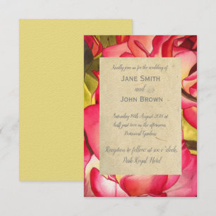 Pink Rose wedding watercolour art rustic Invitation