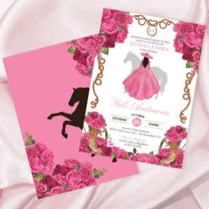 Pink Rose Western Charro Vestidos Quinceañera Invitation