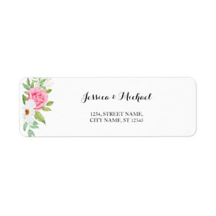 Pink Rose White Cosmos Floral Bouquet Wedding Return Address Label
