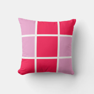 Pink rose white lines squares geometric cushion