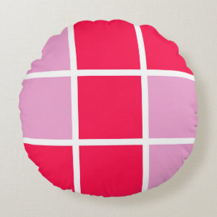 Pink rose white lines squares geometric round cushion