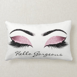 Pink Rose White Makeup Lashes Hello Gorgeous Lumbar Cushion