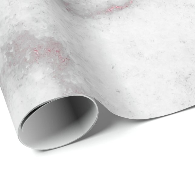 Pink Rose White Silver Grey Carrara Marble Stone Wrapping Paper (Roll Corner)