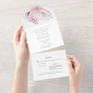 Pink Rose White Two Venue Wedding  All In One Invi All In One Invitation