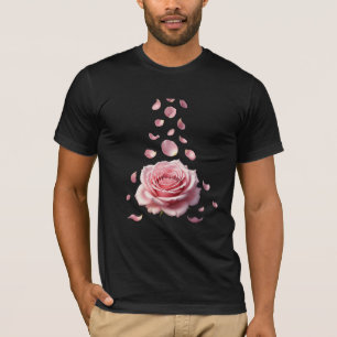 Pink Rose with Falling Petals Illustration T-Shirt