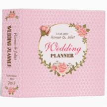 Pink Rose with Gold Circle Wedding Planner Binder