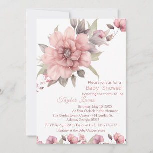 Pink Rose with Greenery Baby Shower Invitation