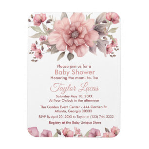 Pink Rose with Greenery Baby Shower Invitation Magnet