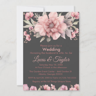 Pink Rose with Greenery Wedding Invitation
