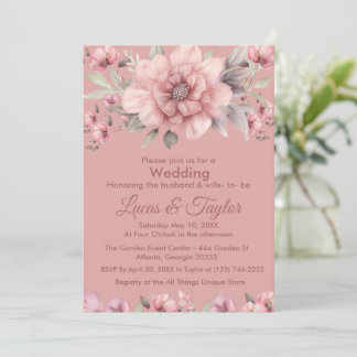Pink Rose with Greenery Wedding Invitation