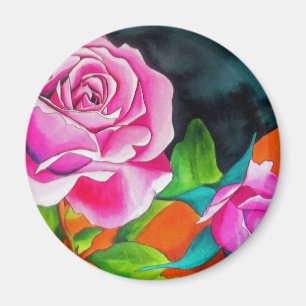 Pink Rose with orange watercolor art Magnet