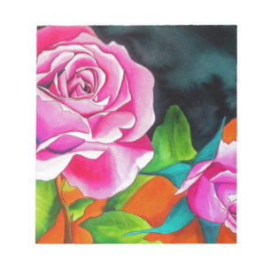 Pink Rose with orange watercolor art Notepad