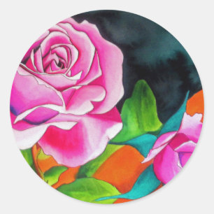 Pink Rose with orange wedding art Classic Round Sticker