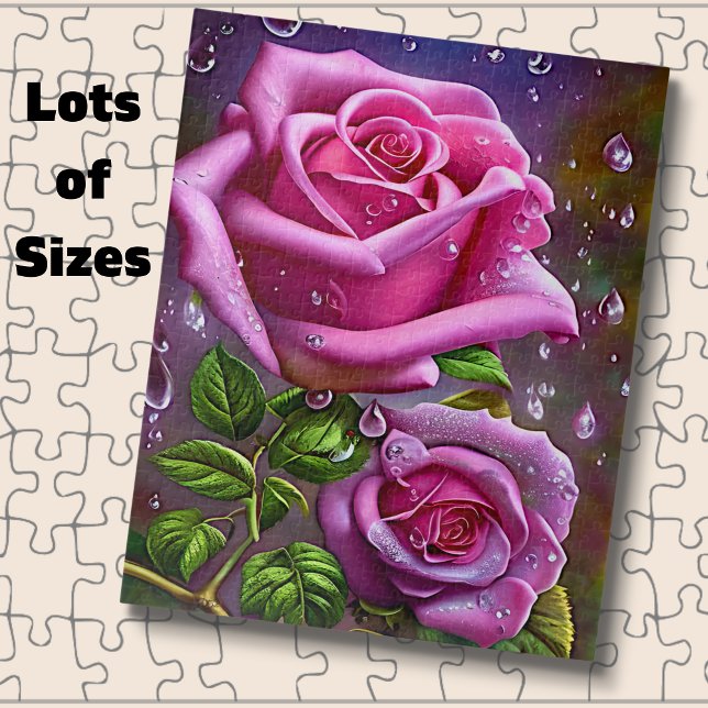 Pink Rose with Raindrops & Green Leaves Jigsaw Puzzle (Creator Uploaded)