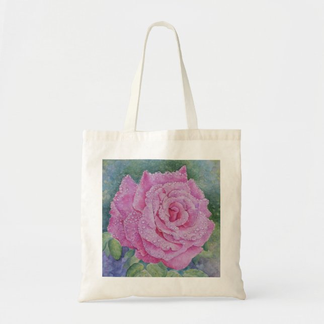 Pink Rose with Raindrops  Tote Bag (Front)
