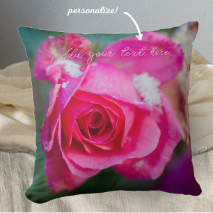 Pink rose with snowflakes cushion