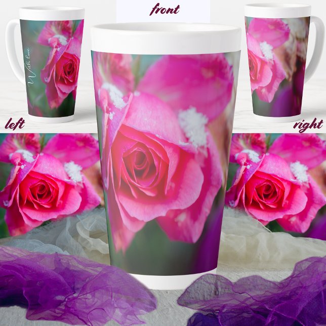 Pink rose with snowflakes latte mug (Creator Uploaded)