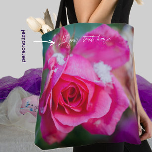 Pink rose with snowflakes tote bag