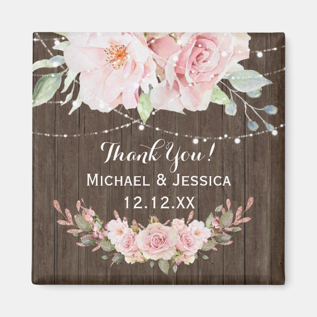 Pink Rose Wood Rustic Lights Magnet (Front)