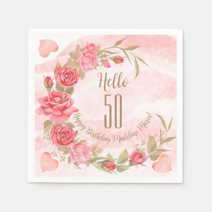 Pink Rose Wreath Personalised Birthday Party Event Napkin