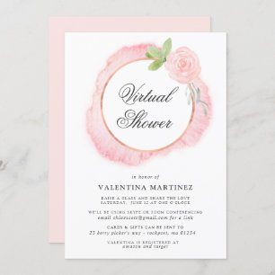 Pink Rose Wreath Virtual Bridal Baby Shower Invitation
