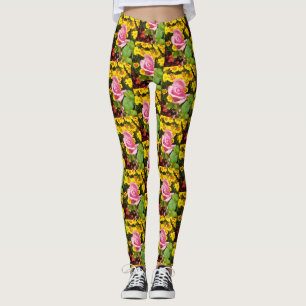 Pink Rose & Yellow Flowers  Leggings