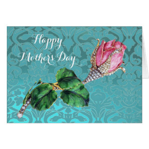 PINK ROSEBUD AND DIAMONDS BLUE DAMASK Mother's Day