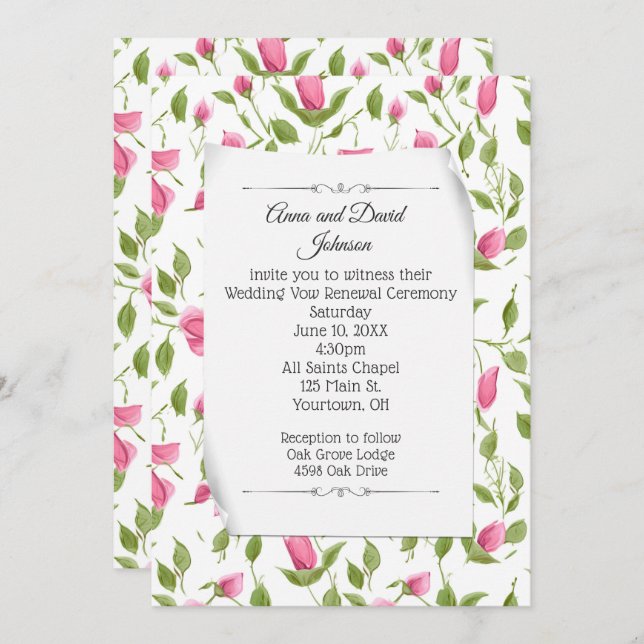 Pink Rosebud Design for Vow Renewal Invitation (Front/Back)