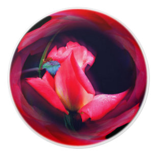 Pink Rosebud Floral Abstract Art Ceramic Knob