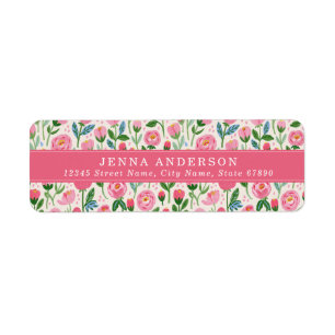 Pink Rosebud Floral Address Label Return Address Label