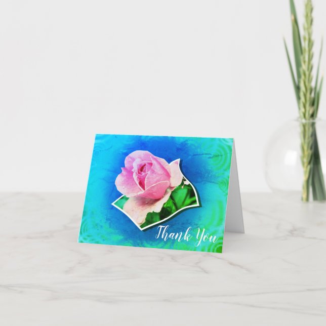 Pink Rosebud Flower Art Thank You Card (Front)