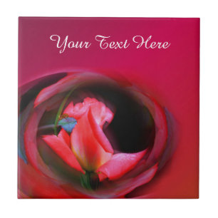 Pink Rosebud Flower Art Tile