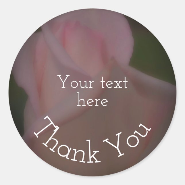 Pink Rosebud Flower Thank You Personalised Classic Round Sticker (Front)