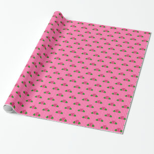 Pink Rosebud on Light Pink Stripes GIFT WRAP