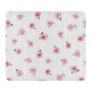 Pink Rosebud Watercolor Floral Vintage Rose White Cutting Board