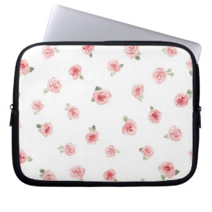 Pink Rosebud Watercolor Floral Vintage Rose White Laptop Sleeve
