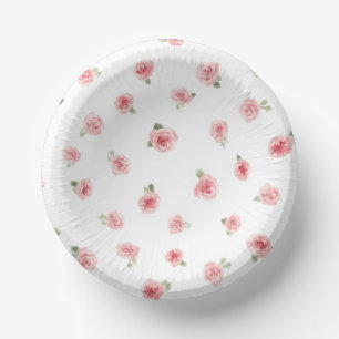 Pink Rosebud Watercolor Floral Vintage Rose White Paper Plate
