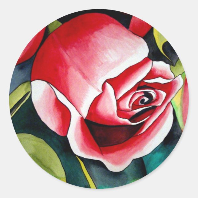 Pink Rosebud watercolor painting art flower Classic Round Sticker (Front)