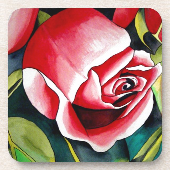 Pink Rosebud watercolor painting art flower Coaster (Front)