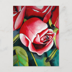Pink Rosebud watercolor painting art flower Postcard
