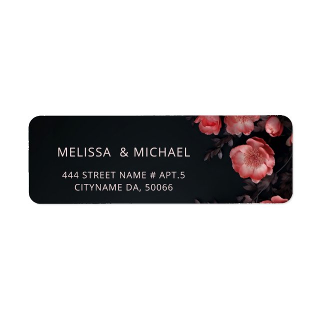 Pink Roses 3D Dark Flowers |  Wedding Return Address Label (Front)