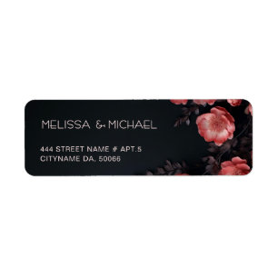 Pink Roses 3D Dark Flowers Wedding Return Address Label