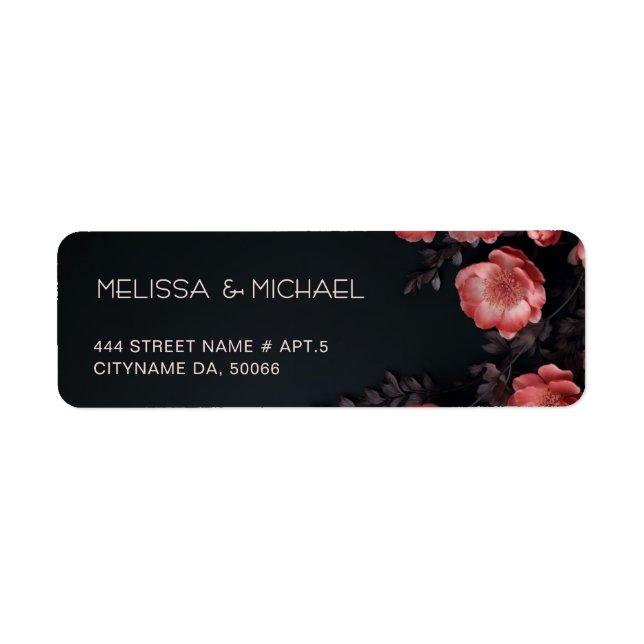 Pink Roses 3D Dark Flowers |  Wedding Return Address Label (Front)