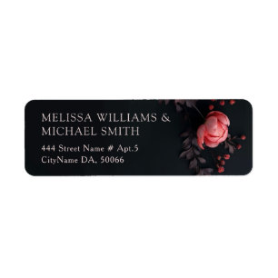 Pink Roses 3D Dark Flowers Wedding Return Address Label