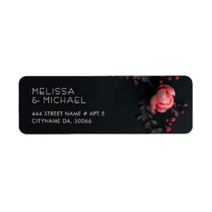 Pink Roses 3D Dark Flowers Wedding Return Address Label