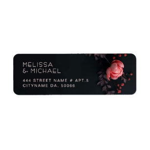 Pink Roses 3D Dark Flowers Wedding Return Address Label