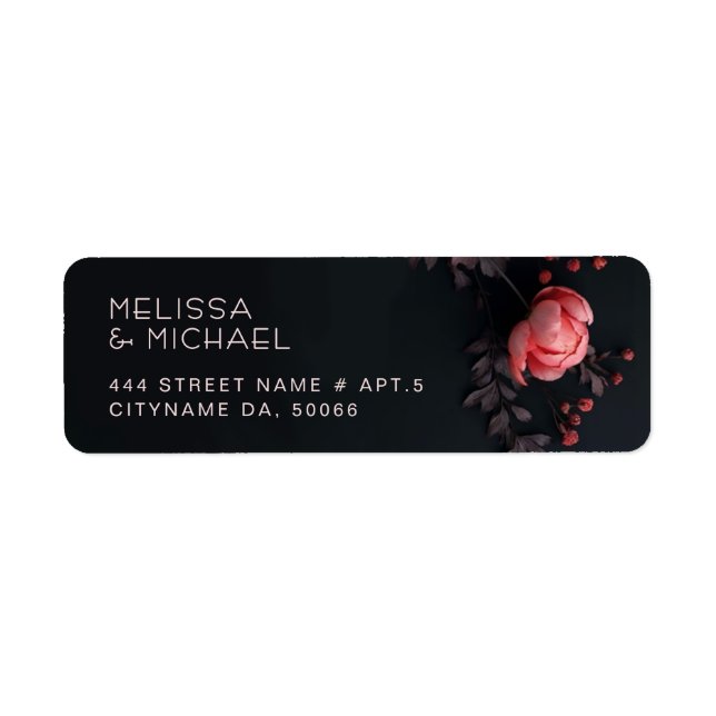 Pink Roses 3D Dark Flowers |  Wedding Return Address Label (Front)