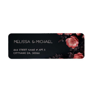 Pink Roses 3D Dark Flowers Wedding Return Address Label