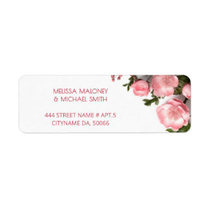 Pink Roses 3D Flowers    Wedding Return Address Label
