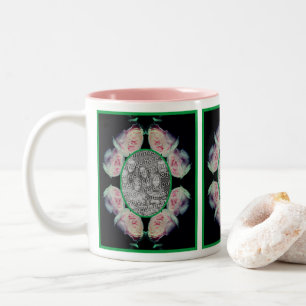 Pink Roses Abstract Frame Add Your Photo Two-Tone Coffee Mug